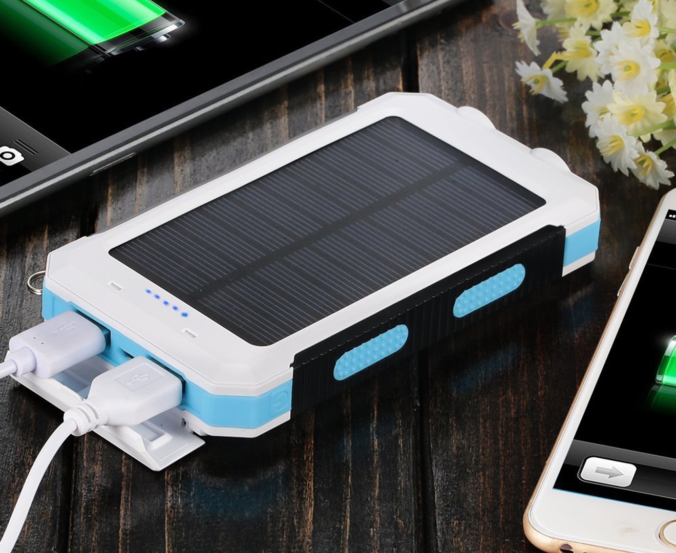 TODO 8000Mah Solar Power Bank Mobile Phone Usb Iphone Charger Led Torch