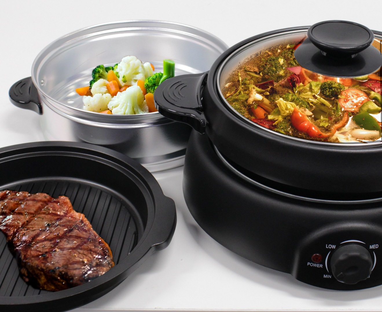 TODO MultiFunction Cooker Boil Steam Grill Tray 4 Power Levels Xj