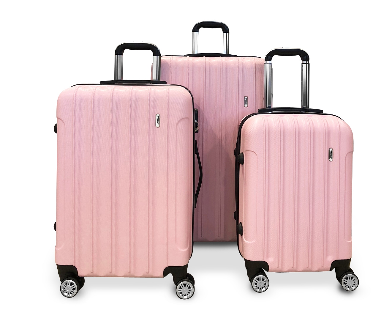 light pink hard shell luggage