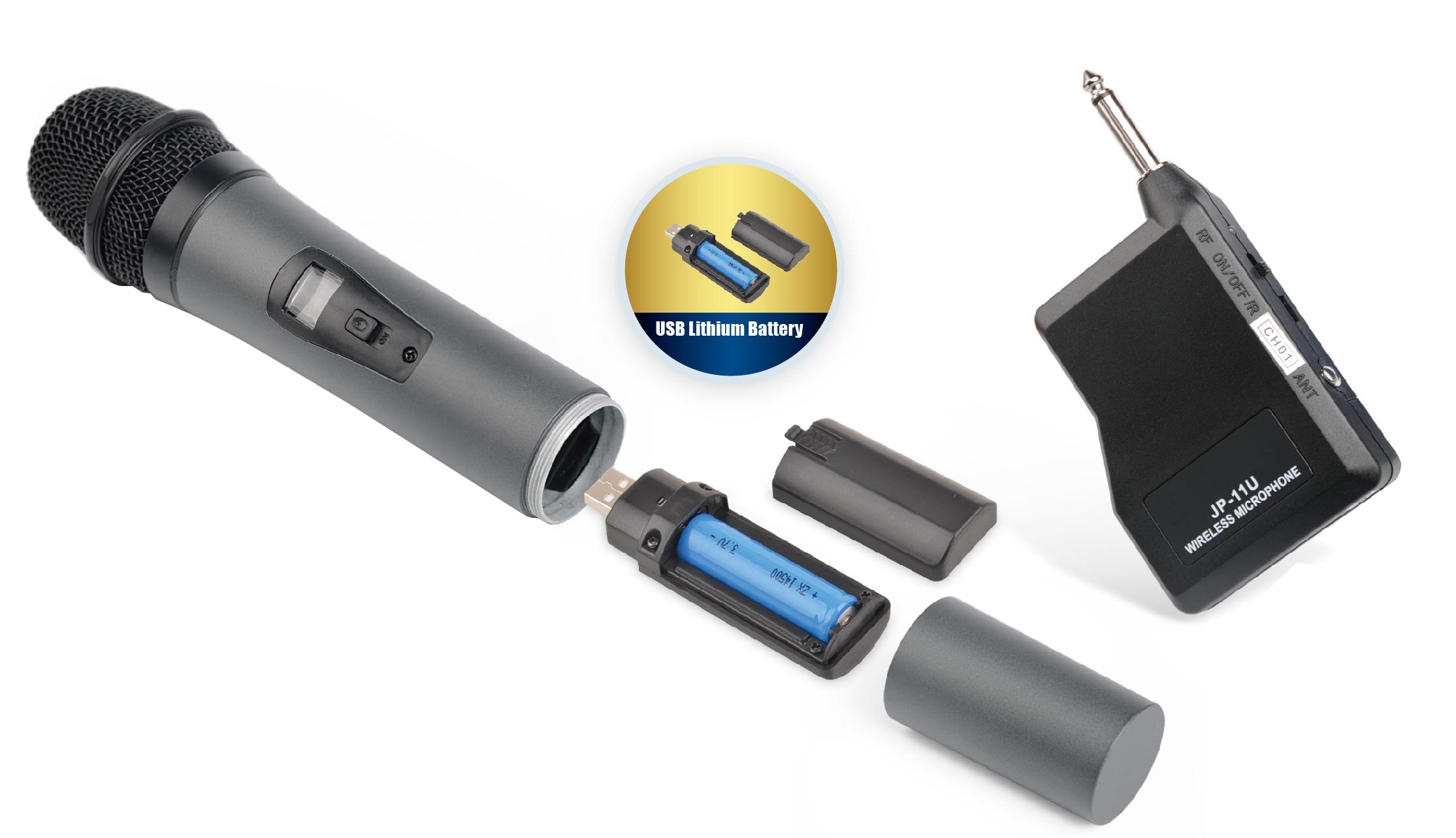 WIRELESS UHF MICROPHONE RECHARGEABLE LITHIUM BATTERY LCD MIC TJPH11U