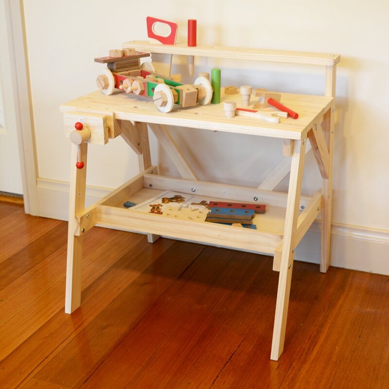All 4 Kids Large Solid Wood Pretend Workbench With Tools Set Buy
