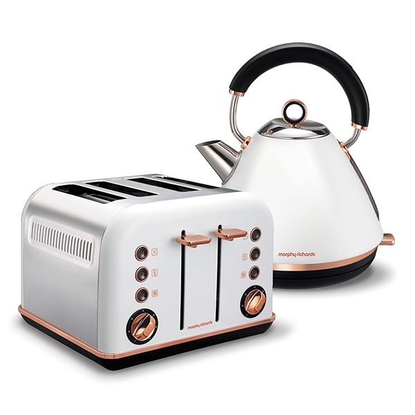 Morphy Richards 4 Slice Toaster & Kettle Pack White/Rose Gold Buy