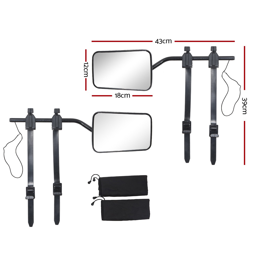 2 x Towing Mirrors Pair Universal Multi Fit Strap On Towing Caravan 4X4