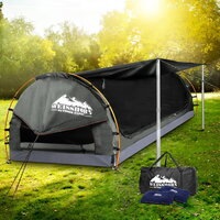 Double Swag Camping Swags Canvas Free Standing Dome Tent Bag Grey