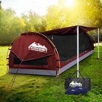 Double Swag Camping Swags Canvas Free Standing Dome Tent Bag Red