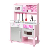 Keezi Kids Kitchen Play Set Wooden Pretend Play Toys Childrens Cooking Kit Pink
