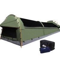 Double Swag Camping Swags Canvas Tent Deluxe Aluminum Poles & Bag