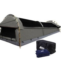 Double Swag Camping Swags Canvas Tent Deluxe Aluminum Poles & Bag