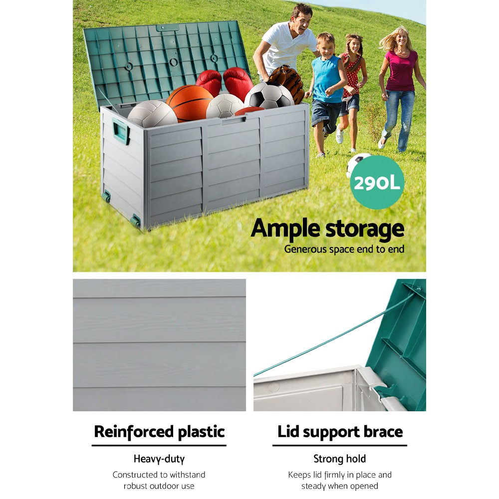 290L Outdoor Storage Lockable Box Weatherproof Garden Toy DeckShed