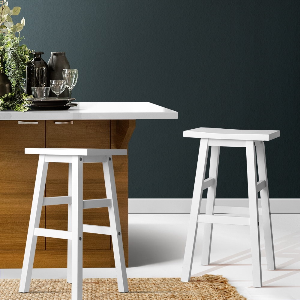 Artiss 2 X Wooden Kitchen Bar Stools Bar Stool Chairs Barstools White   2pc Baden Solid Beech Wood Bar Stools In White 07 