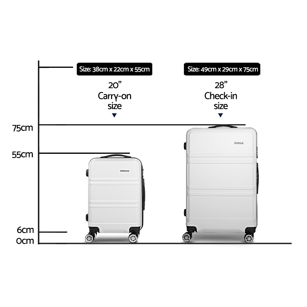 2pc Luggage Sets Suitcase White Trolley Set Tsa Hard Case Lightweight