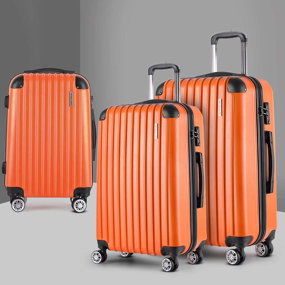 3pc Luggage Sets Suitcases Orange Trolley TSA Hard Case Lightweight ...