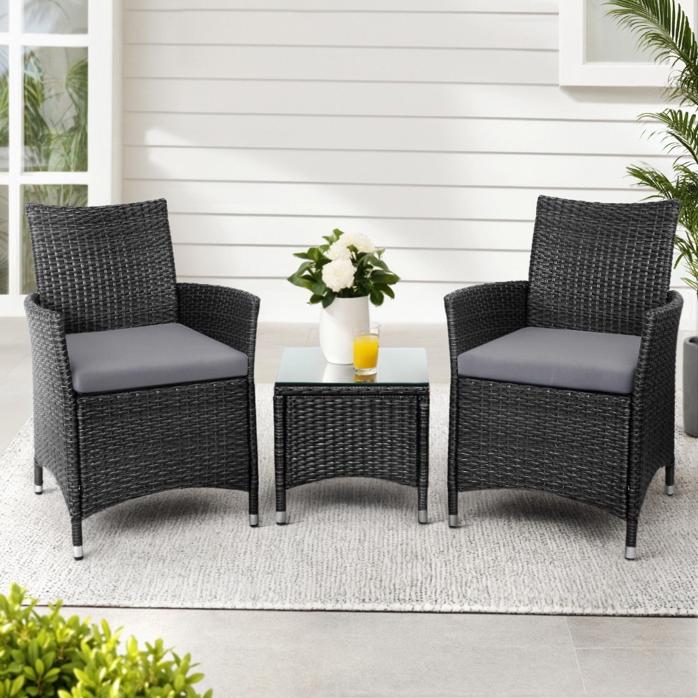 Patio Furniture 3 Piece Outdoor Setting Bistro Set Chair Table Wicker