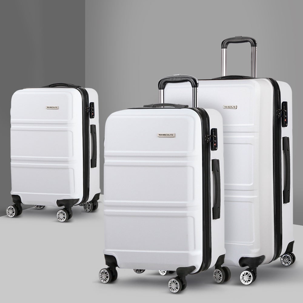 3pc Carry On Luggage Sets Suitcase TSA White Hard Case Lightweight ...