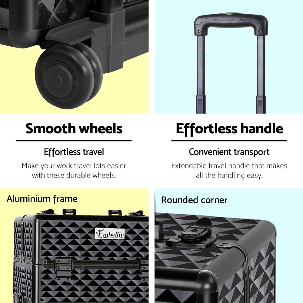 Embellir 7 in 1 Portable Cosmetic Beauty Makeup Trolley Diamond Black