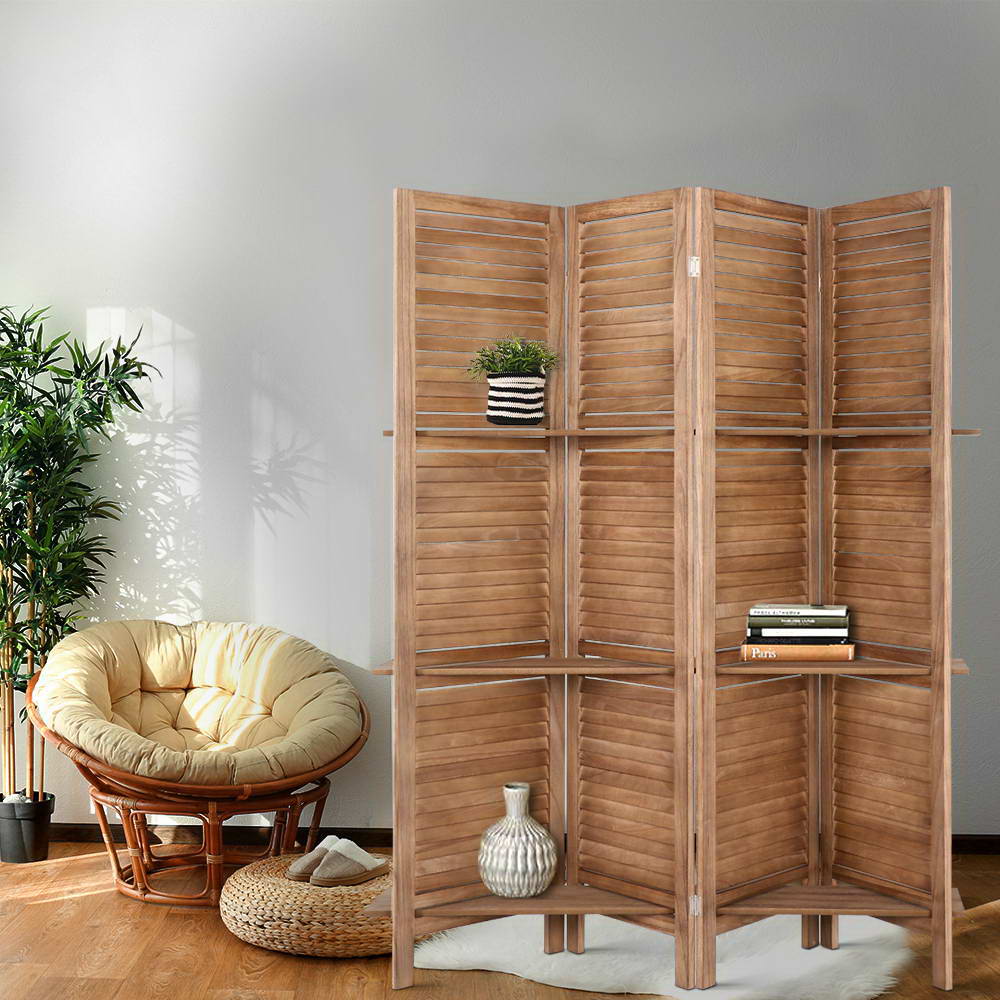 Artiss 4 Panel Room Divider Screen Privacy Dividers Shelf Wooden Timber ...