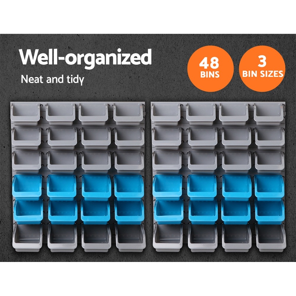 Giantz 48 Storage Bin Rack Wall-Mounted Garage Tool Parts Organiser