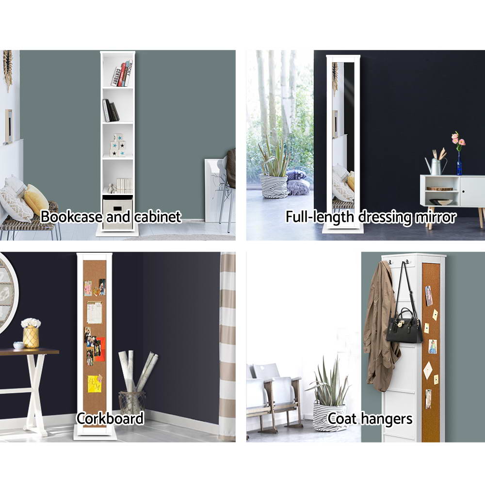 Bathroom Storage Cabinet Mirror Display Shelf Bookcase Swivel