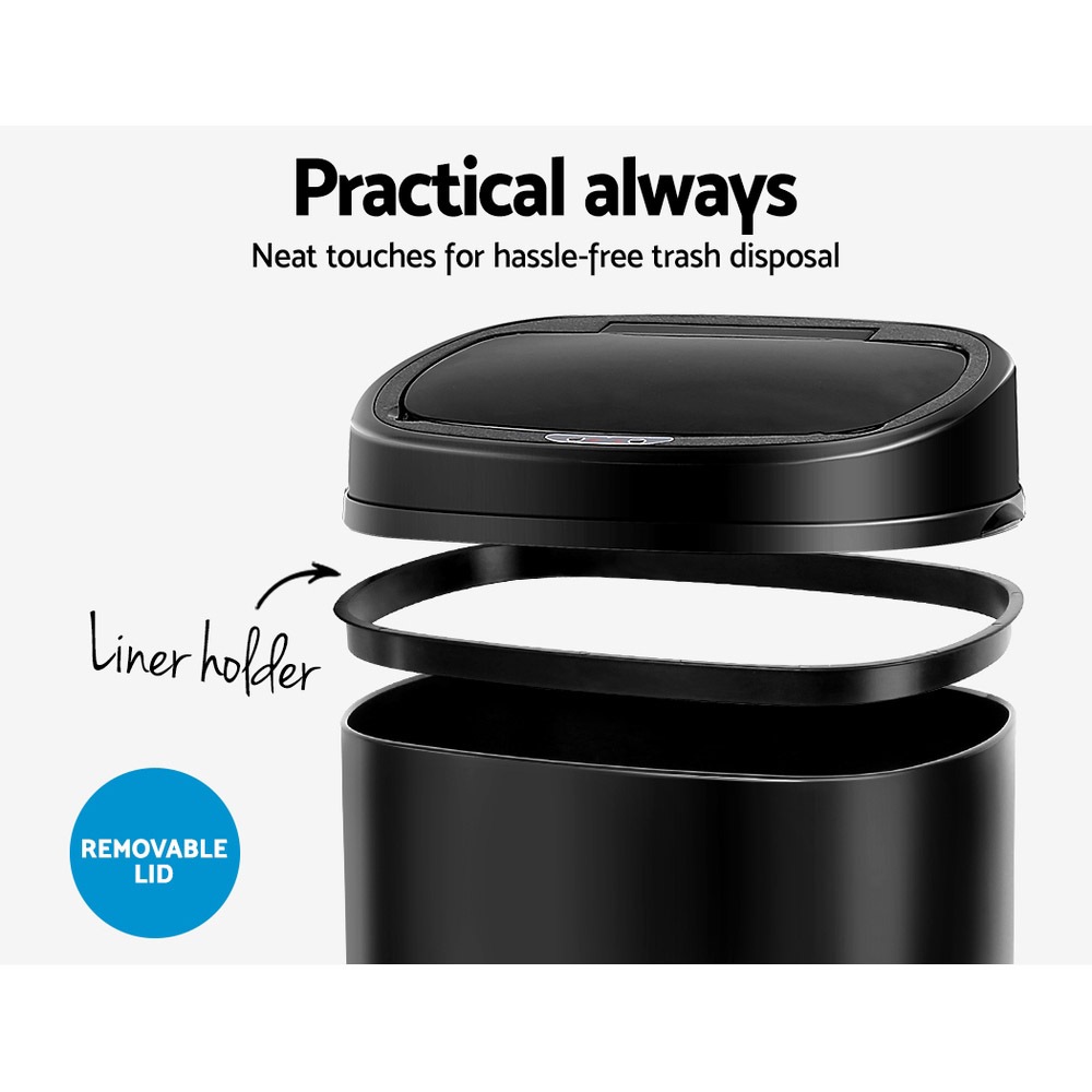 Motion Sensor Rubbish Bin Black Automatic 68L Trash Waste Kitchen Home