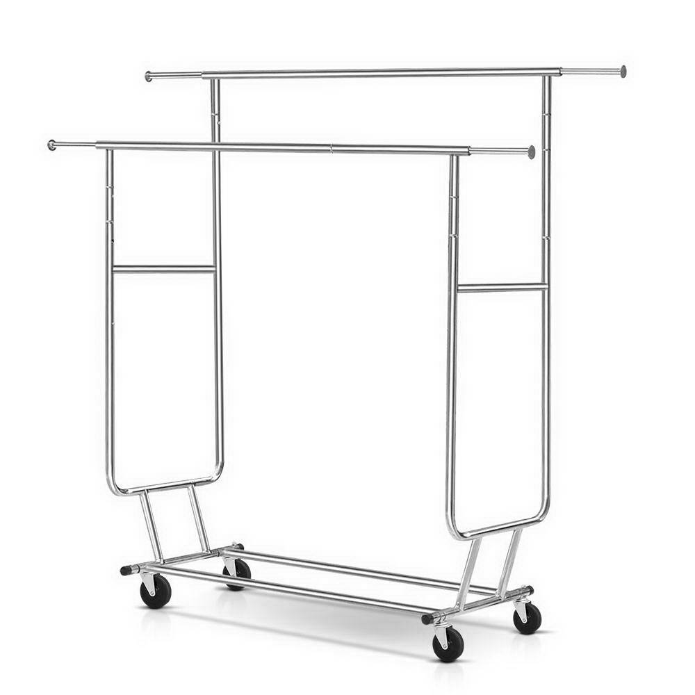 Amazon Com Yaheetech Commercial Grade Double Rail Rolling Collapsible Clothing Garment Rack Chrome Finish With Wheels Home Kitchen