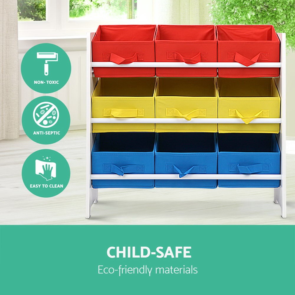 Artiss 3 Tier 9 Bins Kids Toy Box Organiser Storage Rack Cabinet