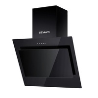 Devanti Range Hood 600mm Rangehood Black 60cm Angled Side Draft Canopy Glass