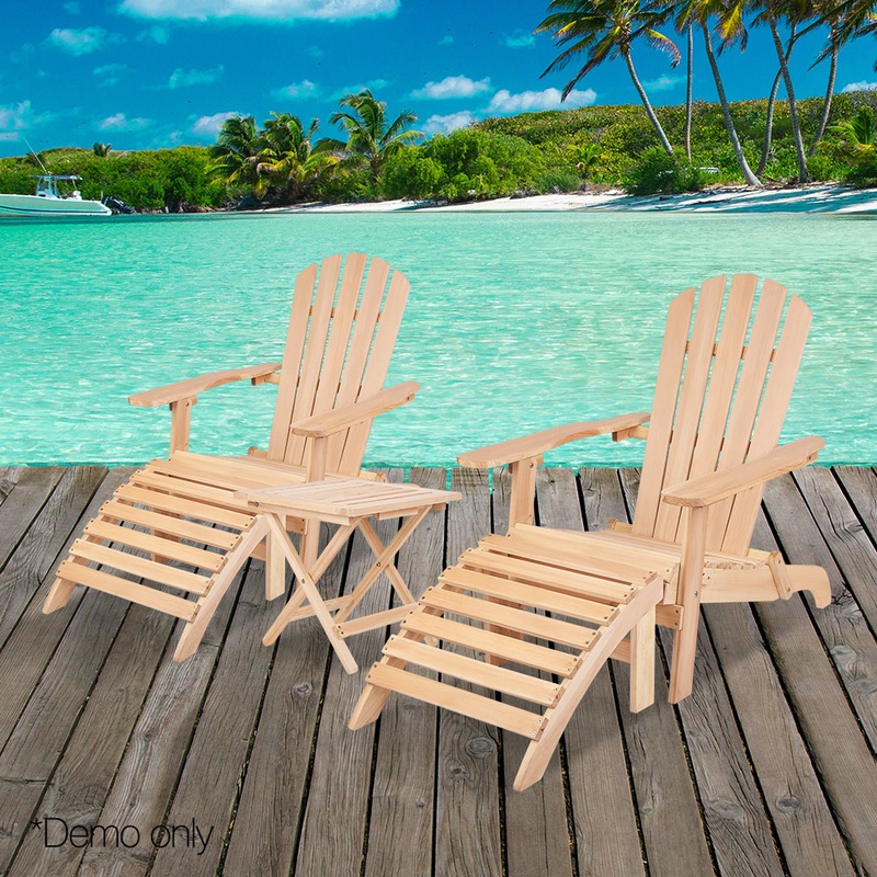 Gardeon Outdoor Sun Lounge Chairs Table Setting Beach Wooden Patio