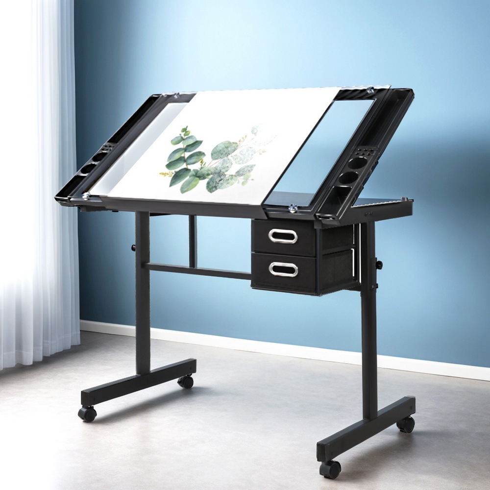Artiss Drawing Desk Drafting Table Craft Adjustable Glass Art Tilt
