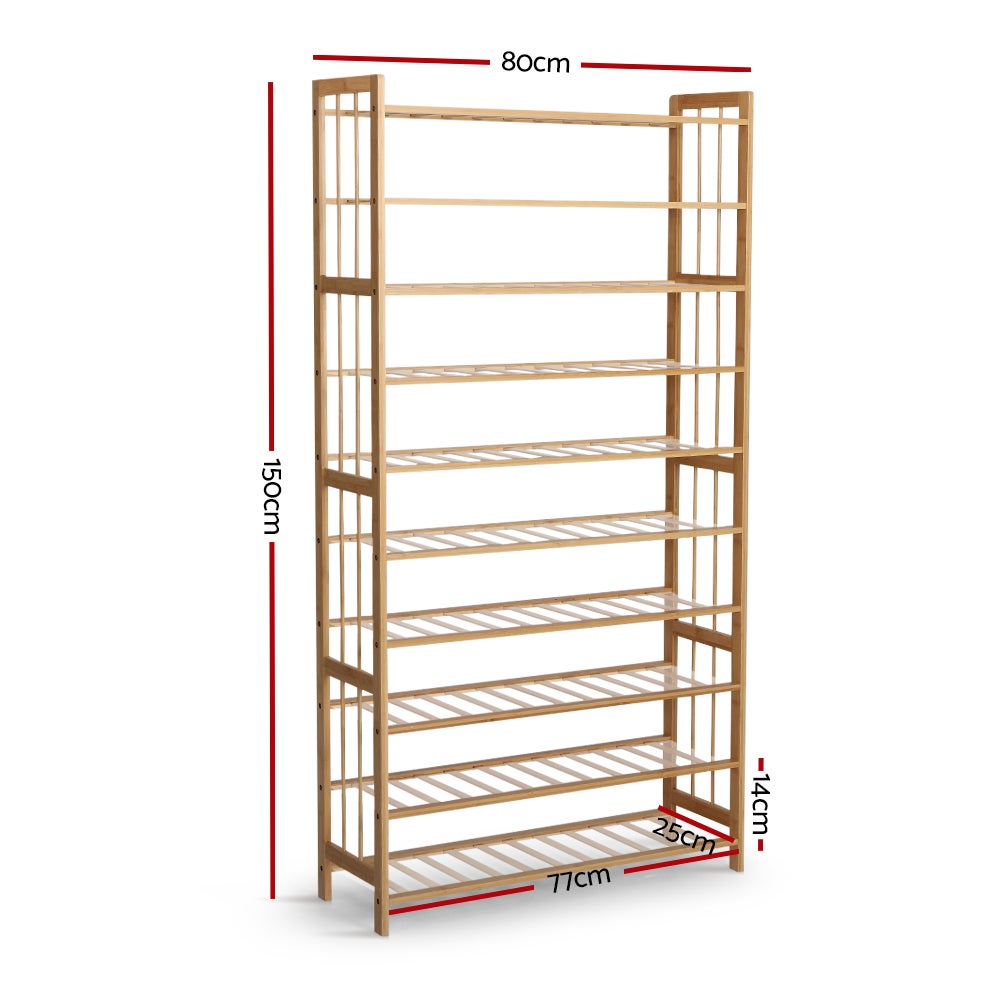 Artiss 10Tier Bamboo Shoe Rack Wooden Shelf Stand Storage