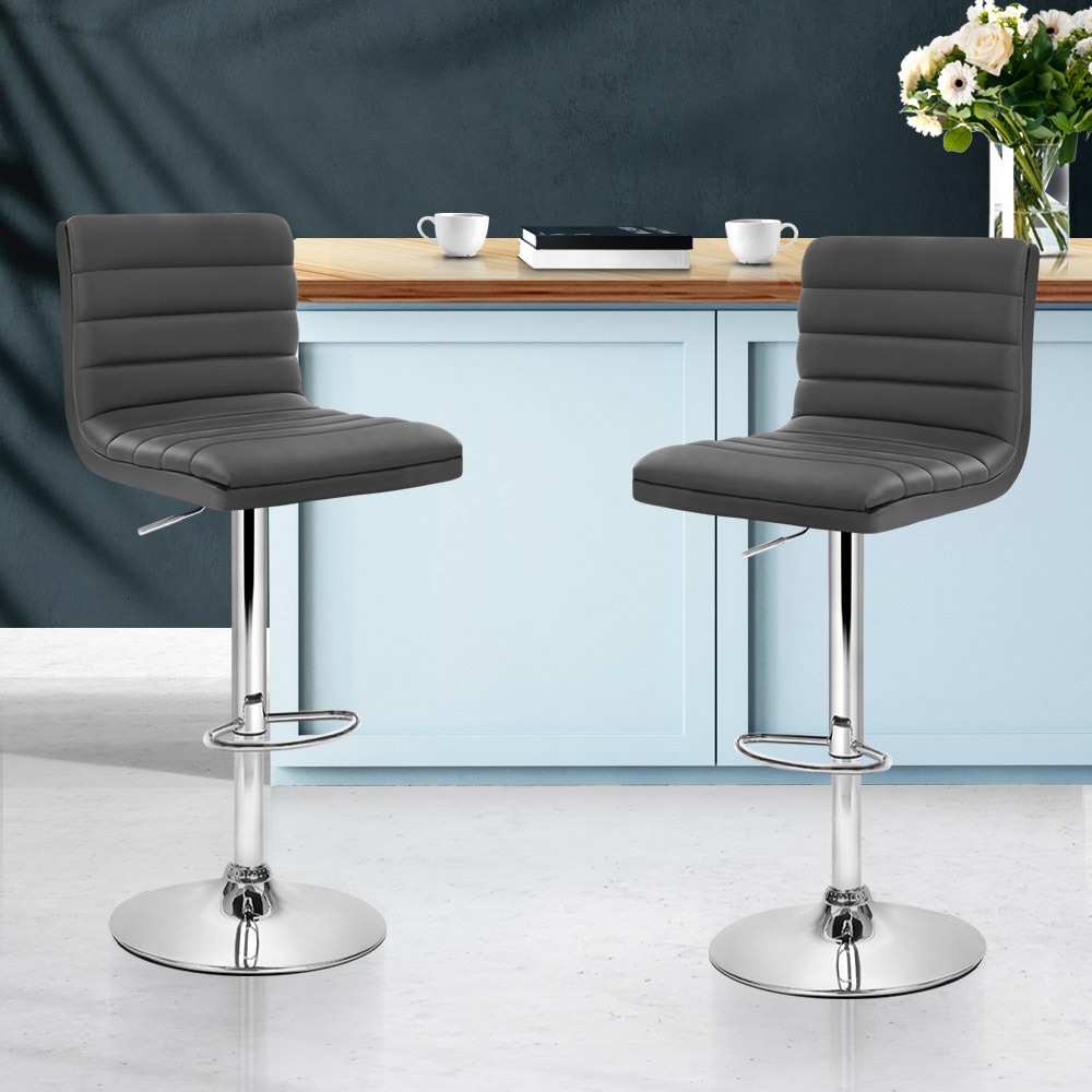 Artiss 2 x Leather Bar Stools Swivel Bar Stool Kitchen Chairs Gas Lift ...