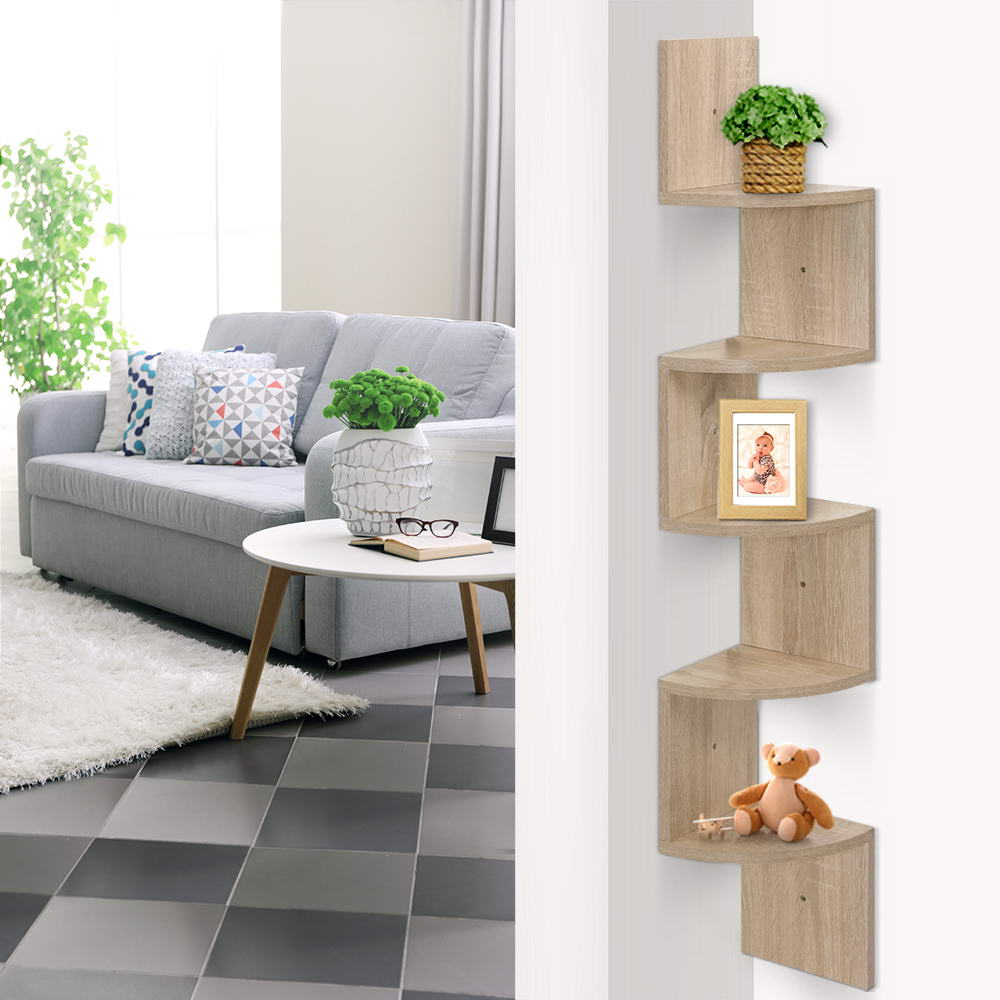 Artiss 5 Tier Corner Wall Floating Shelf Mount Display Bookshelf Rack