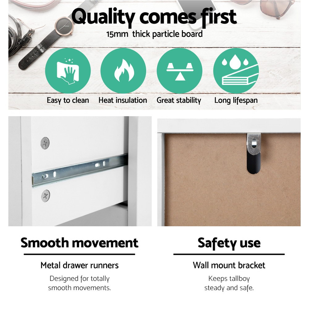 Artiss 6 Chest of Drawers Tallboy Dresser Storage White Bedroom