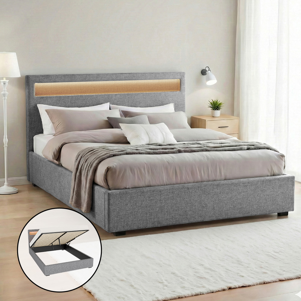 Artiss Bed Frame Double Full Size Gas Lift Base With Storage Grey