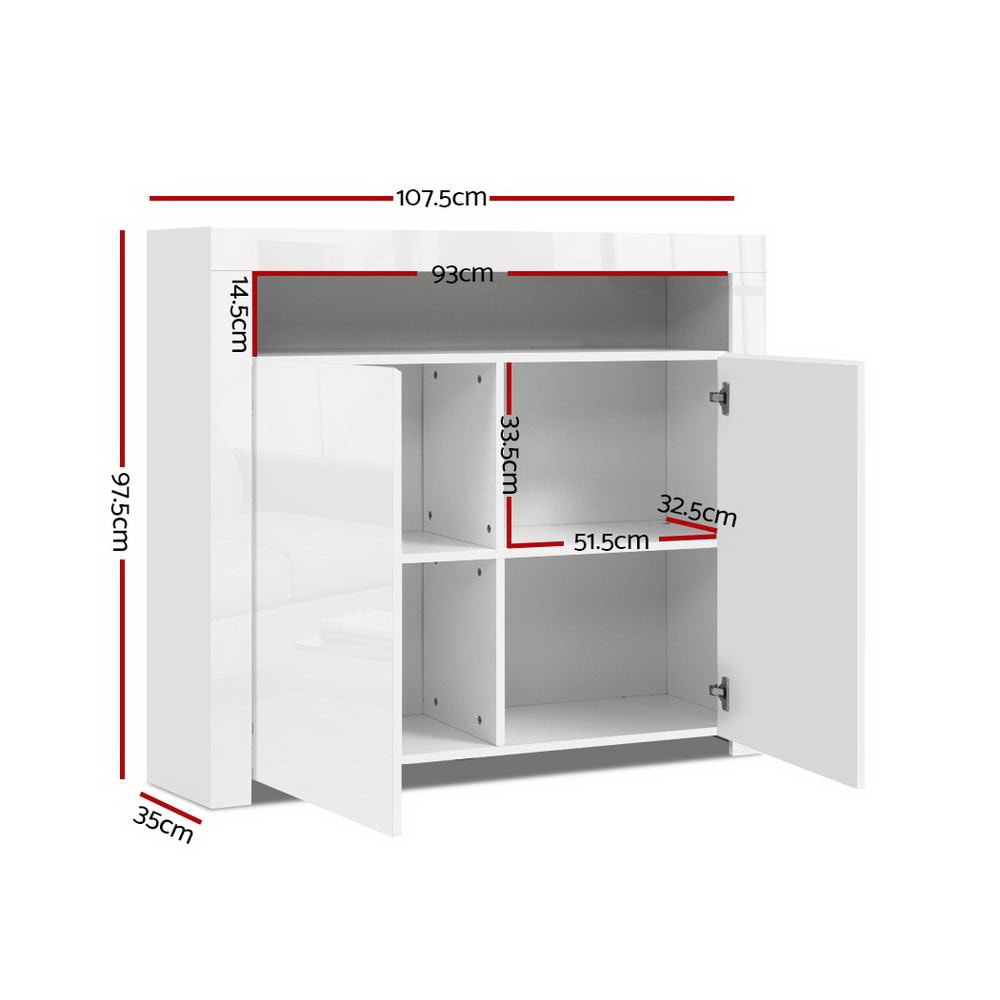 Artiss Buffet Sideboard Cabinet Led High Gloss Storage Cupboard 2 Doors White Buy Sideboards Buffets 9350062272879