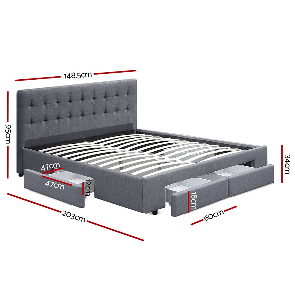 Double Full Size Bed Frame Base Mattress With Storage Drawer