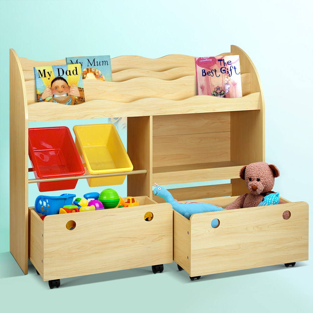 Keezi Kids Bookcase Childrens Bookshelf Toy Storage Box Organizer ...