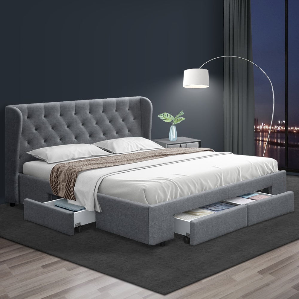 King Size Bed Frame Base Mattress With Storage Drawer Fabric MILA | Buy