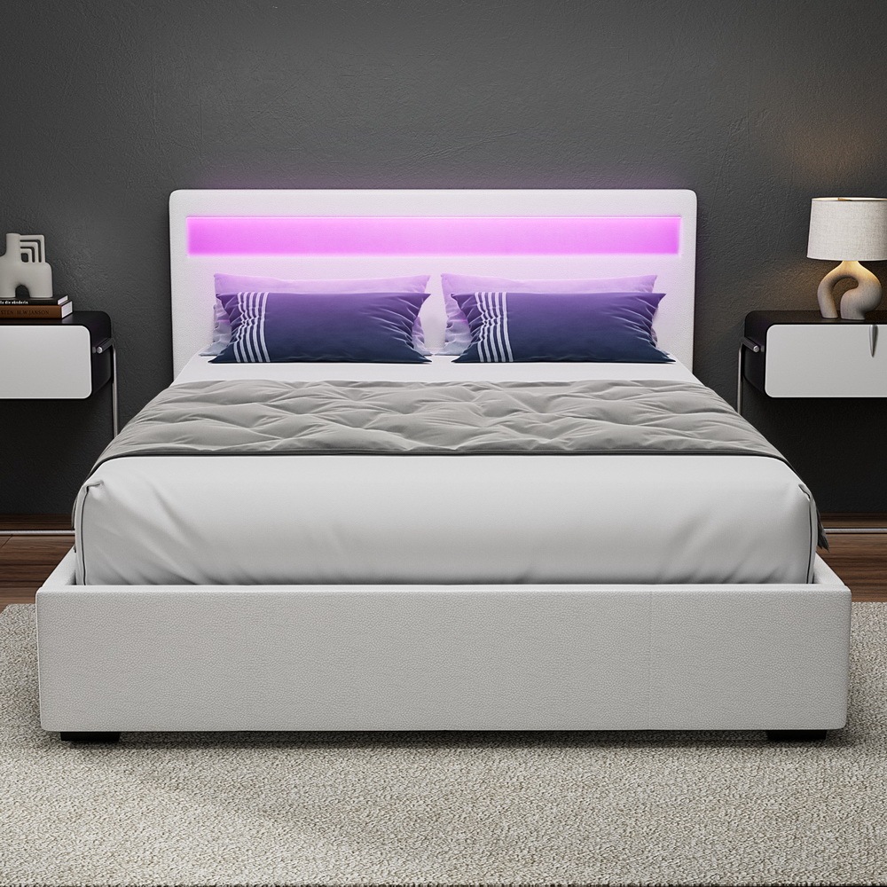 Artiss LED Bed Frame Queen Size Gas Lift Base With Storage White