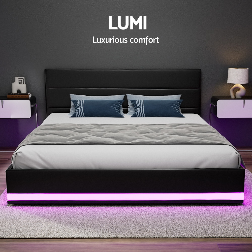 Artiss RGB LED Bed Frame King Size Gas Lift Base Storage Black Leather LUMI Buy King Size Bed Artiss RGB LED Bed Frame King Size Gas Lift Base Storage Black Leather LUMI Buy King Size Bed