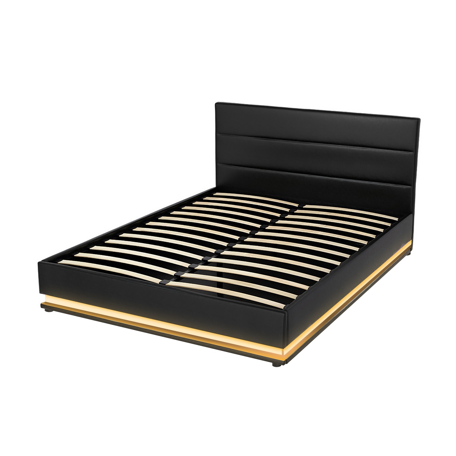 Artiss RGB LED Bed Frame Queen Size Gas Lift Base Storage Black Leather