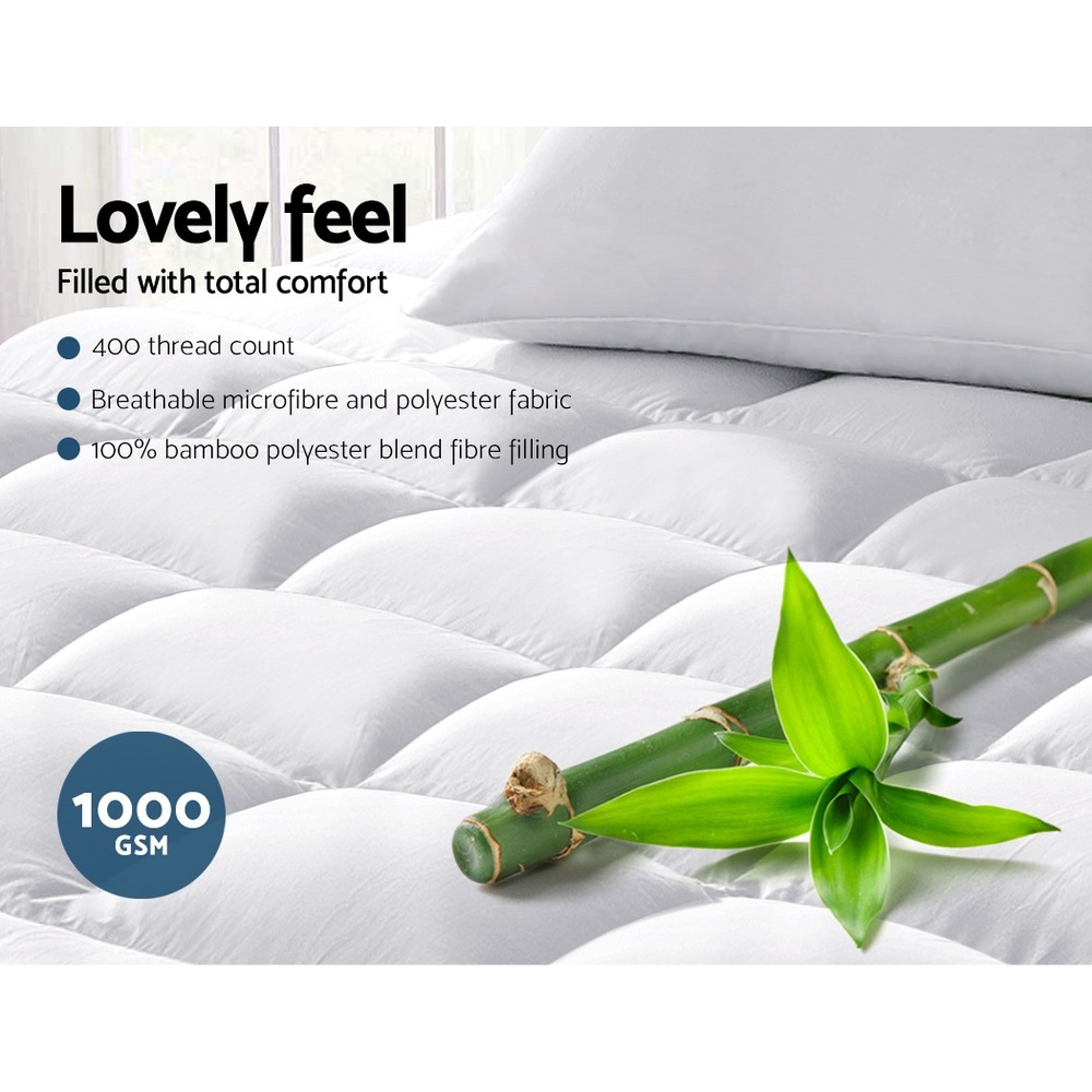 Giselle Bedding QUEEN Bamboo Pillowtop Mattress Topper Fibre 1000GSM