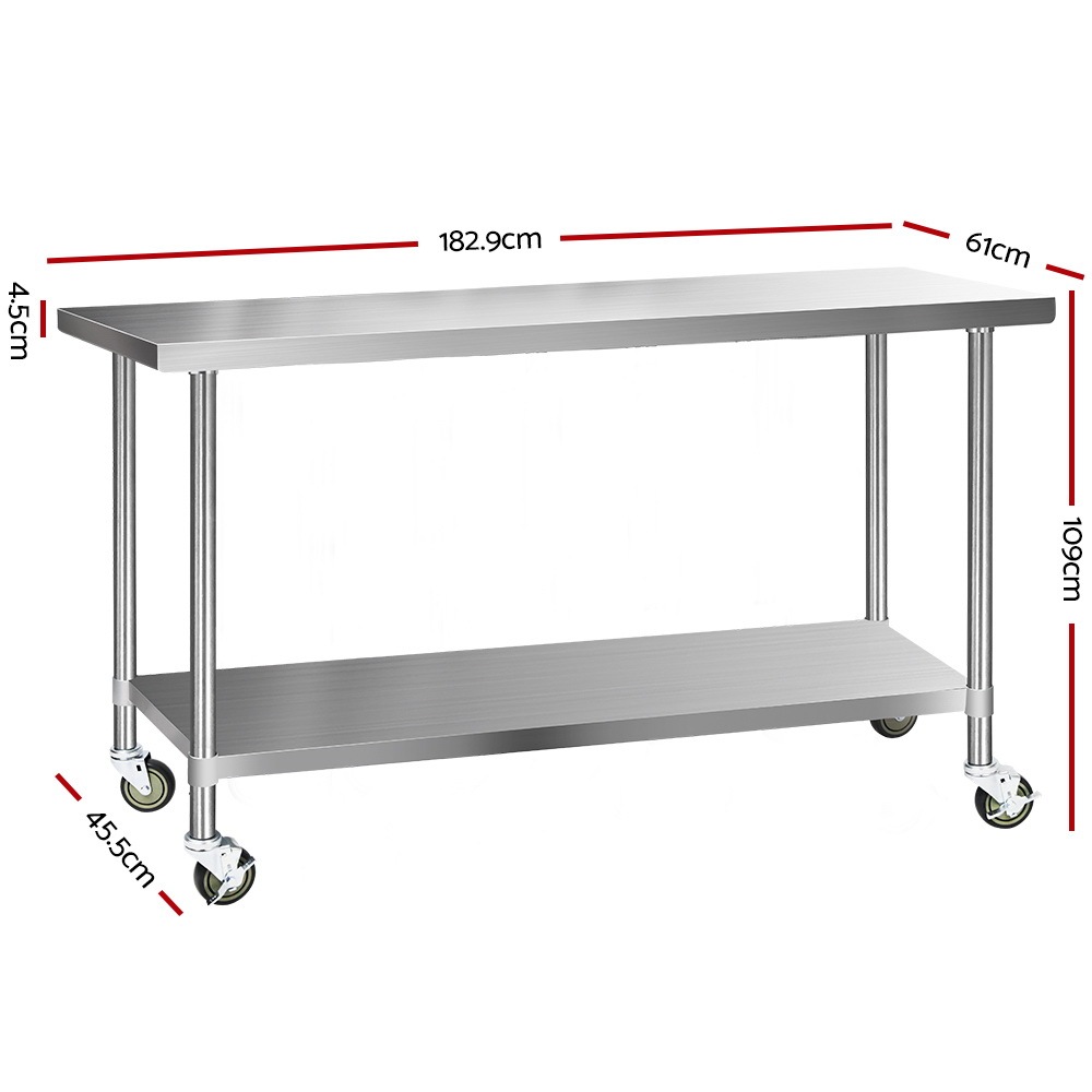 Stainless Steel Kitchen Benches Work Bench Food Prep Table Wheels