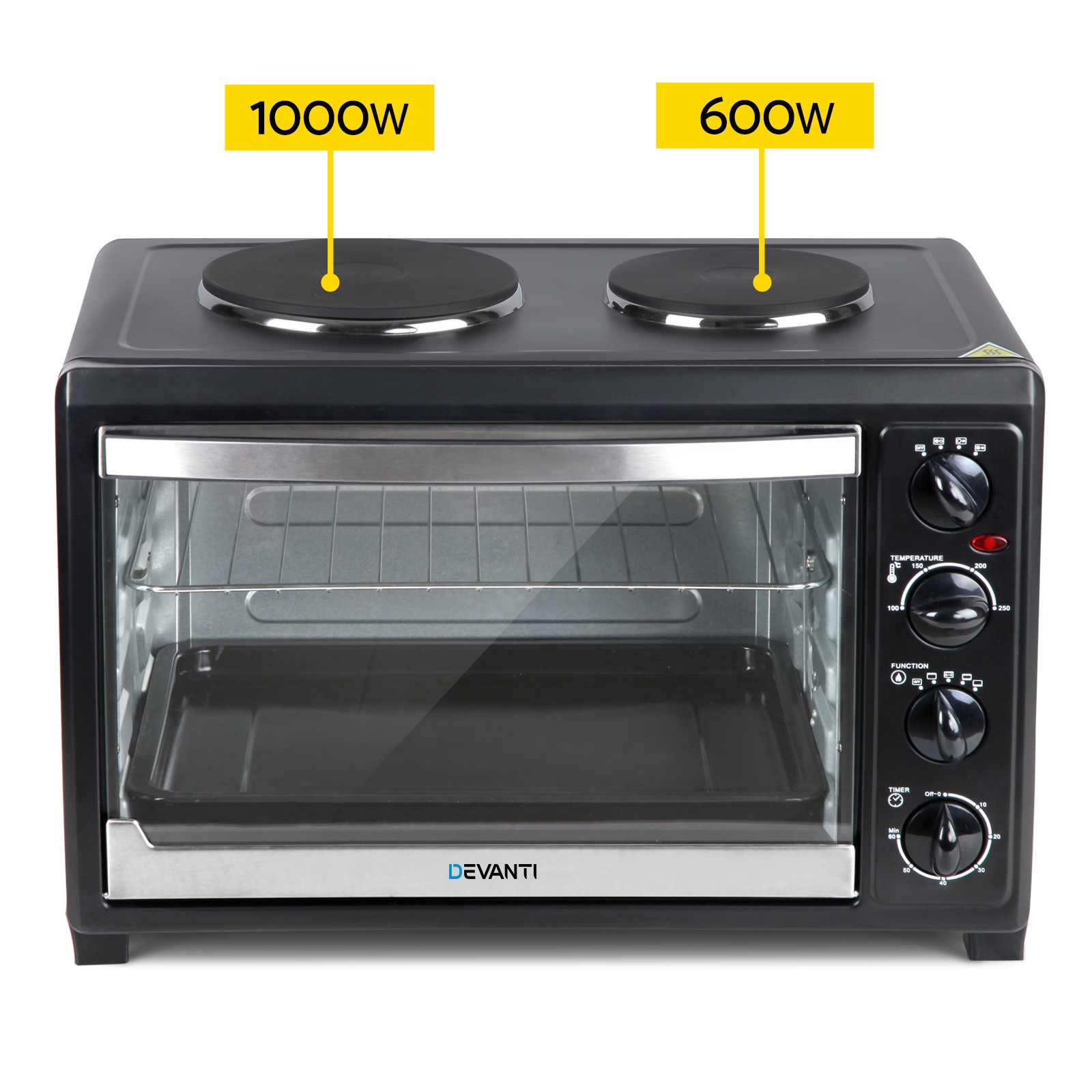 DEVANTI Convection Oven Electric 45L Bake Benchtop Hot Plate Rotisserie