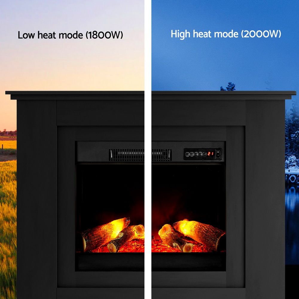 Devanti 2000W Electric Fireplace Mantle Portable Wood Heater 3D Flame Effect BK Buy Electric