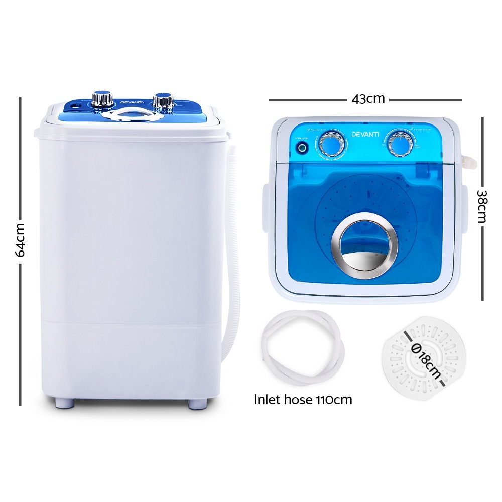 DEVANTi 4.6KG Mini Portable Washing Machine Outdoor Camping Caravan RV
