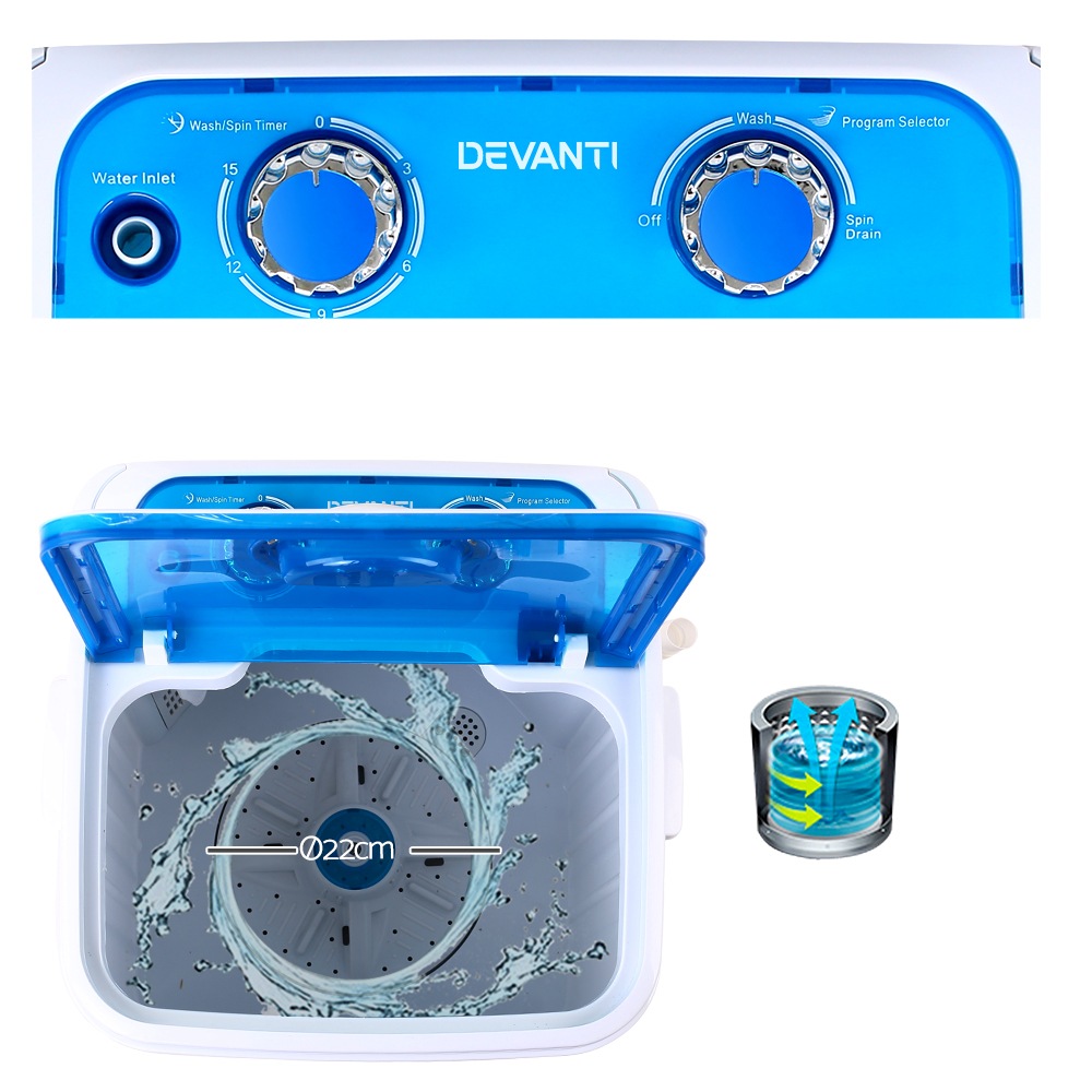 DEVANTi 4.6KG Mini Portable Washing Machine Outdoor Camping Caravan RV
