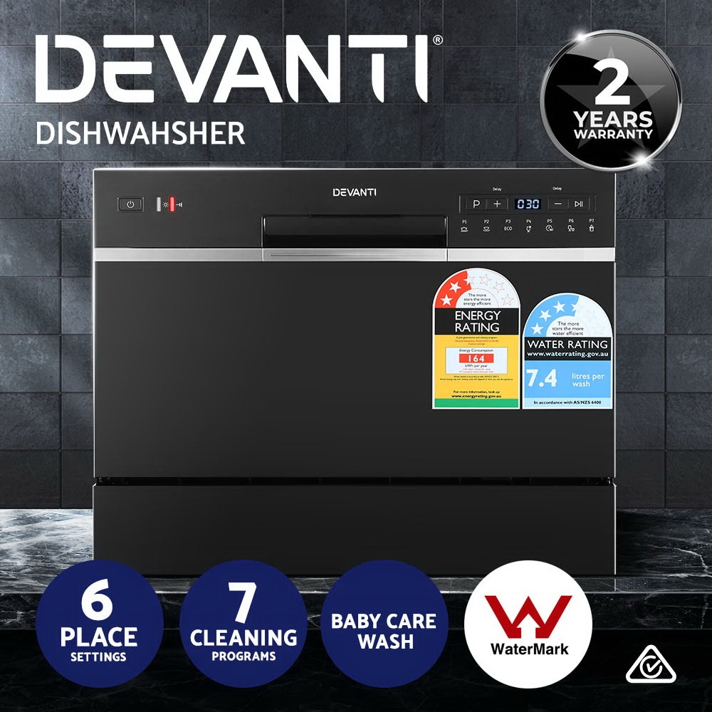 Devanti Benchtop Dishwasher 6 Place Counter Bench Top Dish Washer Black