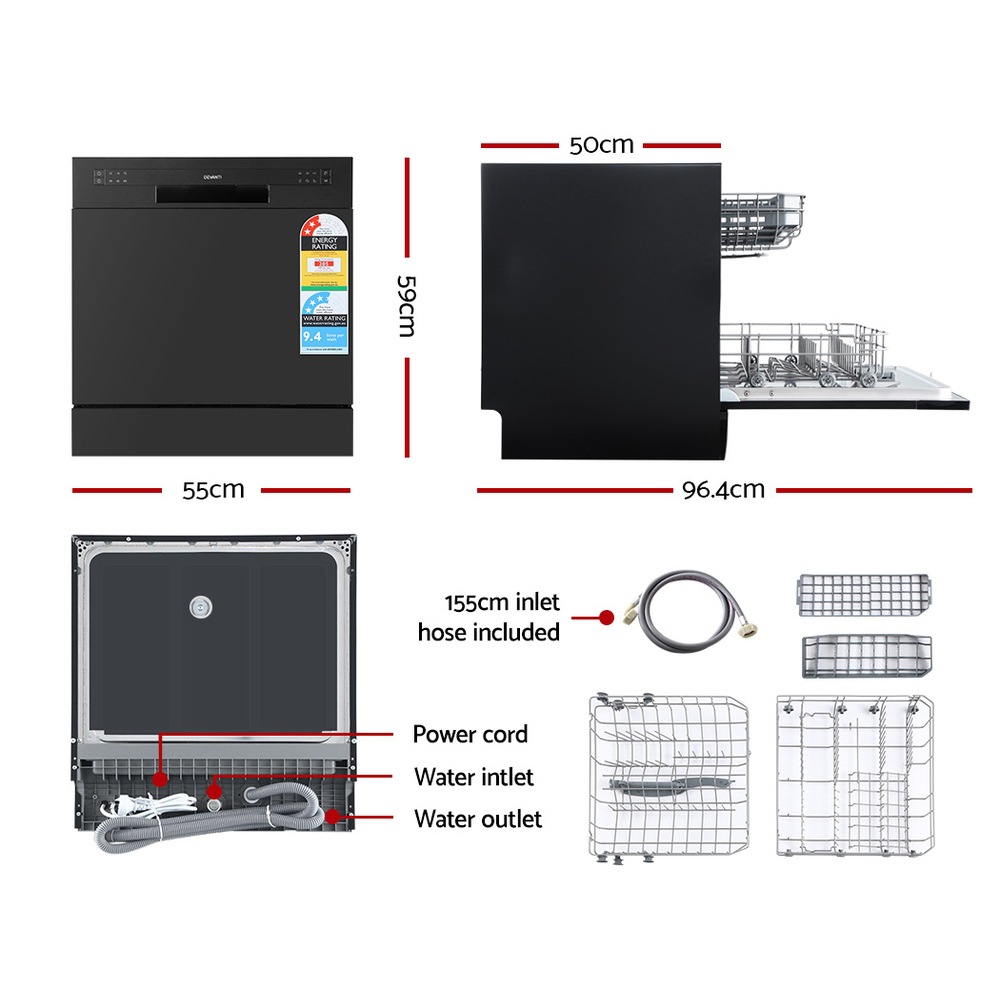 Devanti Benchtop Dishwasher Freestanding Coutertop Dishwashers 8 Place Black Buy Freestanding