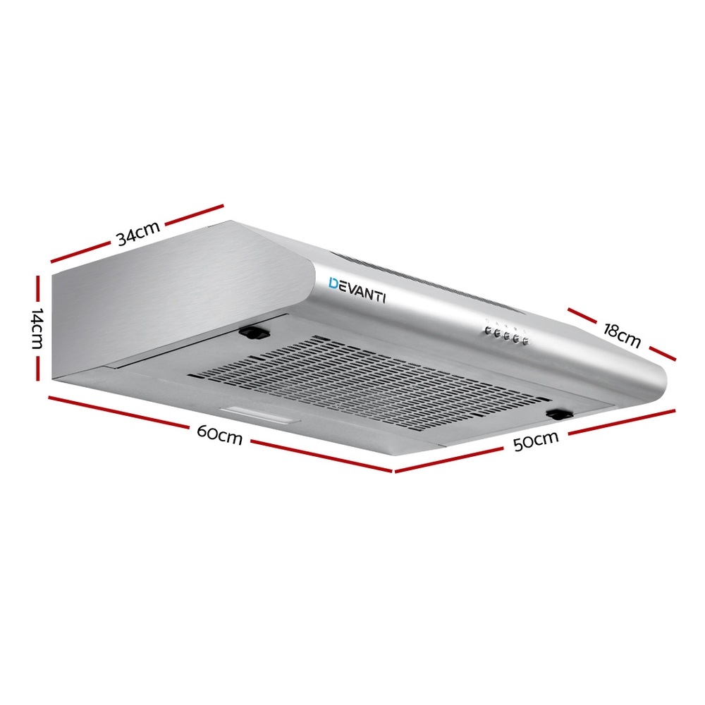 DEVANTI Fixed Range Hood Rangehood Stainless Steel Kitchen Canopy 60cm