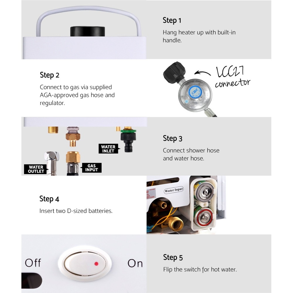 DEVANTi Gas Hot Water Heater Portable Shower Camping LPG Caravan Home Pump WH Buy Camping